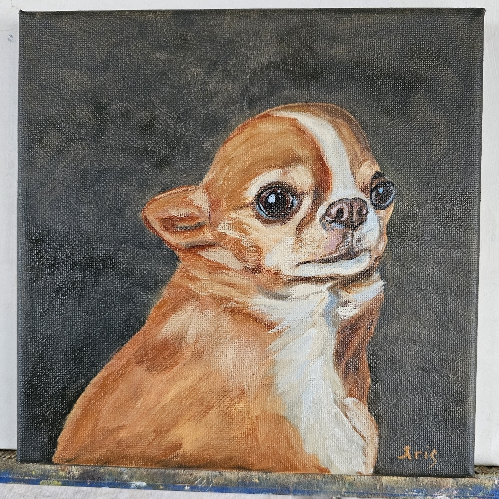 Abstract oil Painting cute dog, Chihuahua